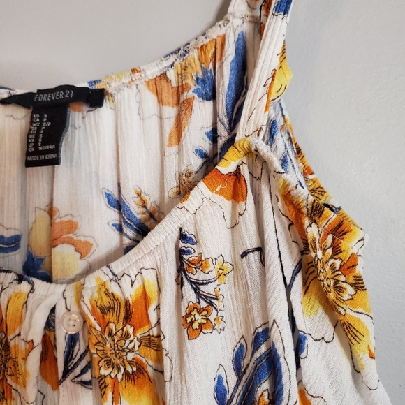 Forever 21 womens crop top small white floral straps elastic neckline - Picture 2 of 6